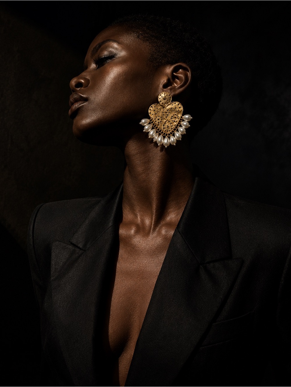 Gold Heart Pearl Fringe Statement Earrings - Women Jewelry